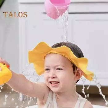 Детская шапочка для душа, шампунь для душа, купальная шапочка, мягкая эластичная нескользящая регулируемая шапочка для волос, головы, глаз, ушей жёлтый