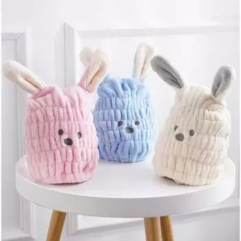 Детская шапочка для купания для девочек, прочная эластичная шапочка без пуговиц с милым мультяшным кроликом, коралловая шапочка для волос, сухой душ 1PC белый
