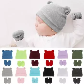 Детская шапочка для плода в рубчик, хлопковые перчатки, шляпа, костюм в форме медведя, детский пуловер