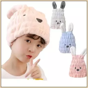 Детская шапочка для волос, шампунь для девочек, быстросохнущая, милая шапочка для душа с ушками кролика, утолщенная, впитывающая, мультяшная детская сумка для волос 1PC белый