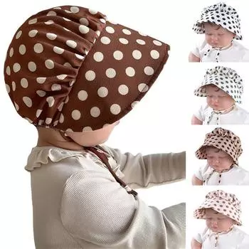 Детская шапочка, летняя, милая, принцесса, маленькая, для девочек, в горошек, солнцезащитная шляпа, детская, однотонная, для малышей бежевый