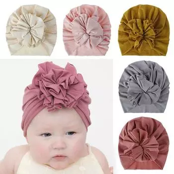Детская шапочка с большим цветком, мягкие хлопковые детские аксессуары, тюрбан, весенне-летняя детская шапочка бежевый