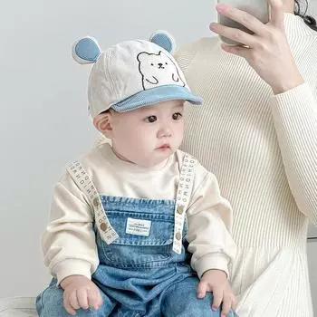 Детская шапочка с вышивкой медведя на весну и осень, мягкие поля, подходящие по цвету кепка в иностранном стиле, детская бейсболка, корейская версия, прилив 45-50CM (recommended for 2-4 years old)
