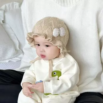 Детская шапочка, утепленная и теплая зимой, маленькая месячная кружевная вязаная шапочка, детские защитные наушники, пуловер и головной убор - все это мило. 3-12 months (40-46cm)