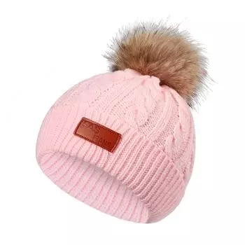 Детская шерстяная шапка осень-зима теплая вязаная шапка дышащий мяч ветрозащитная детская шапка с комком шерсти Шапка B4Z7 Pink-One size