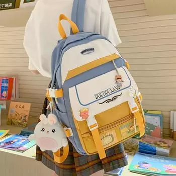Детская школьная сумка контрастного цвета с милой строчкой, корейский модный водонепроницаемый нейлоновый школьный рюкзак для подростков Only Backpack синий