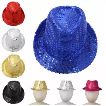 Детская шляпа-федора с блестками для мальчиков и девочек, одежда в стиле хип-хоп, джаз, латинских уличных танцев, костюм, кепка для вечеринки, сценического выступления розы красного