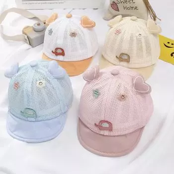 Детская шляпа, летняя тонкая козырек от солнца, милая повседневная шляпа с рисунком из мультфильма для мальчиков и девочек 8-24 месяцев 48-52cm синий
