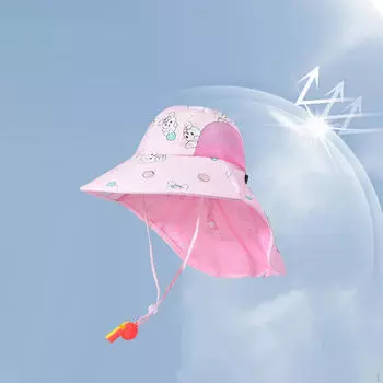 Детская шляпа от солнца, пляжная шляпа рыбака с клапаном на шее для осмотра достопримечательностей, коротких поездок на природу Light Pink Bunny