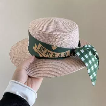 Детская шляпа, пляжная праздничная соломенная шляпа, детская шифоновая шляпа с бантом и цветочным принтом