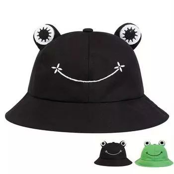 Детская шляпа рыбака с лягушкой для мальчиков и девочек, солнцезащитные шляпы для путешествий на открытом воздухе, модные и милые кепки-ведра, повседневные кепки чёрный