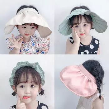 Детская шляпа с большими полями, детские однотонные солнцезащитные шляпы для улицы, складные переносные кепки, милая мультяшная шляпа, летняя кепка для детей, кепки для девочек розовый