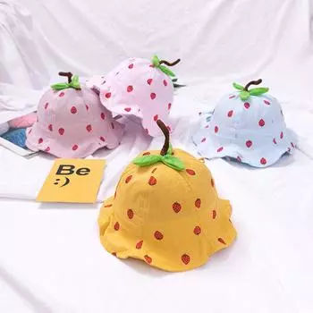 Детская шляпа с принтом клубники, летняя кепка-ведро, уличная пляжная кепка-панама, детская шляпа от солнца жёлтый