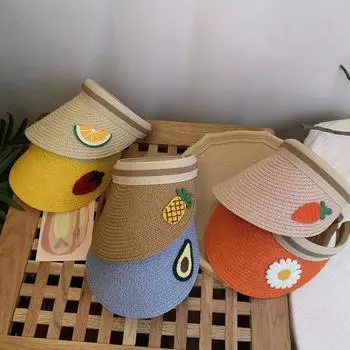 Детская шляпа Шляпа для девочек Летняя шляпа от солнца Пляжная шляпа Пустая шляпа-цилиндр Тонкая шляпа с широкими полями хаки