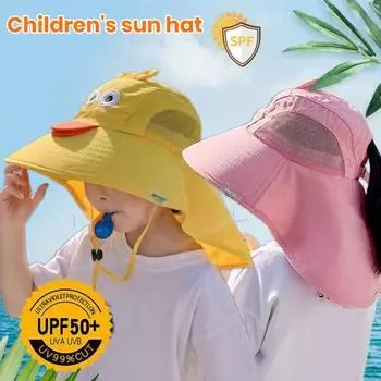 Детская шляпа-ведро, милая мультяшная шляпа, летняя защита от солнца, рыбацкая шляпа с большими полями, для мальчиков и девочек, пляжная шляпа для пешего туризма, путешествий, солнцезащитные аксессуары розовый