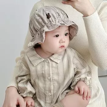 Детская шляпа-ведро весна и осень в иностранном стиле с вышитыми буквами, солнцезащитный козырек для младенцев, дорожная шляпа с солнцезащитным кремом, прилив 44-48Cm 6 months-2 years old серый