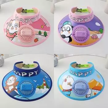 Детская шляпа-веер для мальчиков и девочек, летняя козырек, перезаряжаемая, с большими полями, мультяшная панда, солнцезащитная шляпа для путешествий