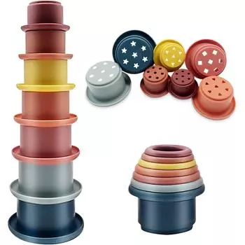 Детская штабелируемая башня, упаковка из 7 штабелируемых стаканчиков, детская силиконовая игрушка-штабелер, штабелируемые камни, водная игрушка, обучающая игрушка для раннего возраста, купание, пляж, мотор 23.2*7.8*7.8cm