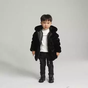 Детская шуба с мехом, одежда для мальчиков, новая имитация норки, детская одежда на осень и зиму, шуба 90cm чёрный