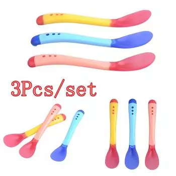 Детская силиконовая ложка с датчиком температуры, детская ложка для кормления детей, столовые приборы