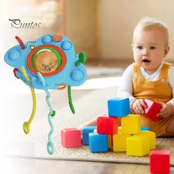 Детская силиконовая погремушка с цветными шнурками для развития мелкой моторики у новорожденных, прорезывающихся зубов, сенсорная игрушка для малышей, мальчиков и девочек, погремушка в форме самолета синий