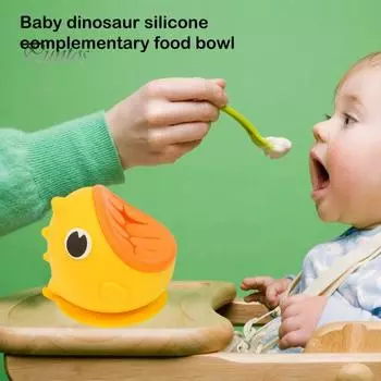 Детская силиконовая присоска, мультяшный динозавр, съемная крышка, защита от разливов, пищевая марка, микроволновая печь, кормушка для малышей, чаша в виде змеи, контейнер для еды зелёный