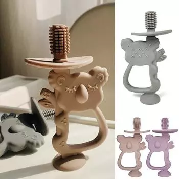 Детская силиконовая тренировочная зубная щетка без бисфенола-А, грызун, коала, безопасный прорезыватель для малышей, жевательная игрушка, кольцо для прорезывания зубов, аксессуары для младенцев 5 PCS серый