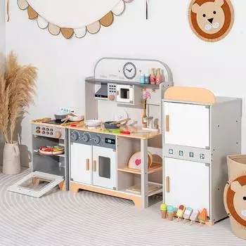 Детская симуляция игрового холодильника, стиральной машины, плиты, ролевая игра для готовки, интерактивная кухонная игрушка 147.59 коричневый/белый