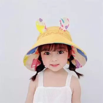 Детская солнцезащитная шляпа, летняя, для мальчиков и девочек, большой карниз, двухсторонняя пустая шляпа, милый кролик, солнцезащитная шляпа A3