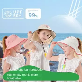 Детская солнцезащитная шляпа, летняя, с защитой от ультрафиолета, детская солнцезащитная шляпа для мальчиков и девочек, пляжная, с пустым верхом и большими полями белый