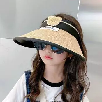 Детская солнцезащитная шляпа. Милая соломенная плетеная шляпа в виде медведя для девочек. Новая летняя универсальная дорожная соломенная шляпа. Детская шляпа.