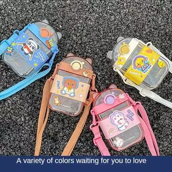 Детская соломенная чашка, соломенная чашка для мальчиков и мультфильмов, милая переносная чашка для учеников начальной школы, плоская квадратная чашка с маленьким медвежонком 470ML