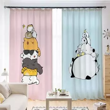 Детская спальня для девочек, высокие шторы с затемнением, розовые, в стиле принцессы, с рисунком из мультфильмов, милые, забавные, с рисунком животных, шторы, жалюзи, окна, новые, милые W55 X H120cm X 2&HOOK