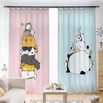 Детская спальня для девочек, высокие шторы с затемнением, розовые, в стиле принцессы, с рисунком из мультфильмов, милые, забавные, с рисунком животных, шторы, жалюзи, окна, новые, милые W55 X H120cm X 2&HOOK