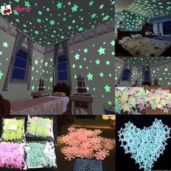 Детская спальня флуоресцентные светящиеся в темноте наклейки на стены со звездами 1PC