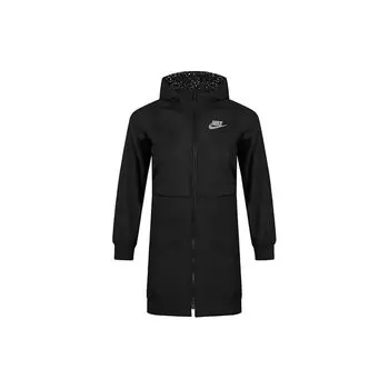 Детская спортивная куртка средней длины с капюшоном на флисовой подкладке Nike, черная BV3058-010 XS