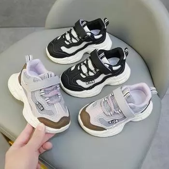 Детская спортивная обувь для отдыха, весна и осень, новая мягкая подошва, детская обувь для девочек, корейская мода, кроссовки для мальчиков 22 чёрный