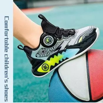 Детская спортивная обувь Модный дизайн Детская баскетбольная обувь Высокие кроссовки для мальчиков Нескользящая сетчатая баскетбольная обувь для бега 30 зелёный