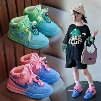 Детская спортивная обувь, Осенняя детская спортивная обувь, Повседневная обувь с высоким берцем для мальчиков и девочек, Детская обувь среднего и большого размера 21 зелёный