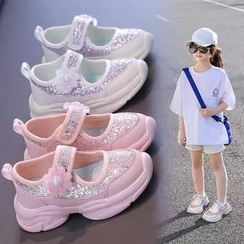 Детская спортивная обувь, повседневная обувь для девочек на мягкой подошве, легкие детские нескользящие кроссовки среднего и большого размера