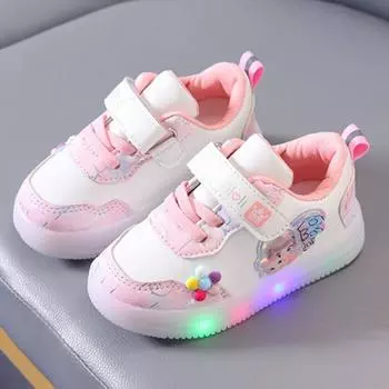 Детская спортивная обувь со светодиодной подсветкой для девочек. Детские повседневные туфли принцессы на мягкой подошве розового и фиолетового цвета. 22 розовый