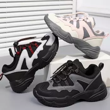 Детская спортивная обувь, спортивная обувь для девочек, модная спортивная обувь для мальчиков, кроссовки на толстой подошве со шнуровкой для девочек 31 серый/розовый