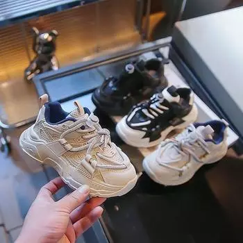 Детская спортивная обувь весна и осень новые кроссовки для папы девочек дышащая сетка повседневные универсальные кроссовки для мальчиков прилив 26 серый