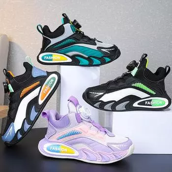 Детская спортивная обувь весна/осень Кроссовки для девочек Модная спортивная обувь для мальчиков Спортивная обувь для девочек с вращающимися пуговицами и толстой подошвой 29 серый/королевский синий