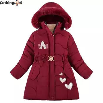 Детская стеганая и утолщенная теплая зимняя куртка средней длины для девочек 120cm бордовый