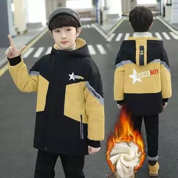 Детская стеганая куртка Зимняя толстая куртка Толстая стеганая куртка для мальчиков Плюс бархат и хлопок Детская стеганая куртка средней длины 170 красный