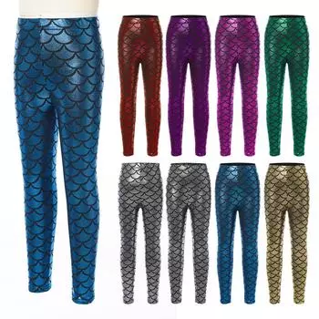 Детская стильная одежда для девочек, эластичный пояс с принтом рыбьей чешуи, яркие леггинсы, уличная одежда 2-3 Years фиолетовый