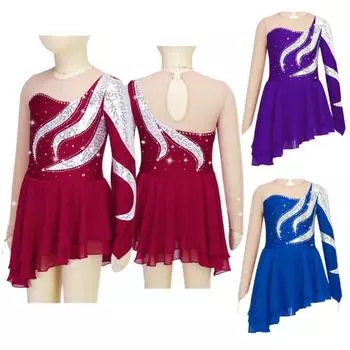 Детская стильная одежда для девочек, платье с длинным рукавом и круглым вырезом, украшенное блестками, в стиле пэчворк, танцевальное платье 5-6 Years красный