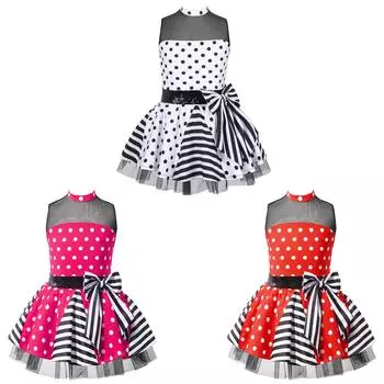 Детская стильная одежда для девочек, сетчатое платье-пачка без рукавов в стиле пэчворк с принтом в горошек, сетчатое танцевальное платье 3-4 Years белый