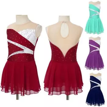 Детская стильная танцевальная одежда для девочек без рукавов с блестками и стразами, лоскутные платья для катания на коньках 5-6 Years красный